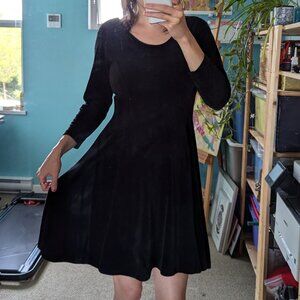 black velour vintage flared mini dress, size M